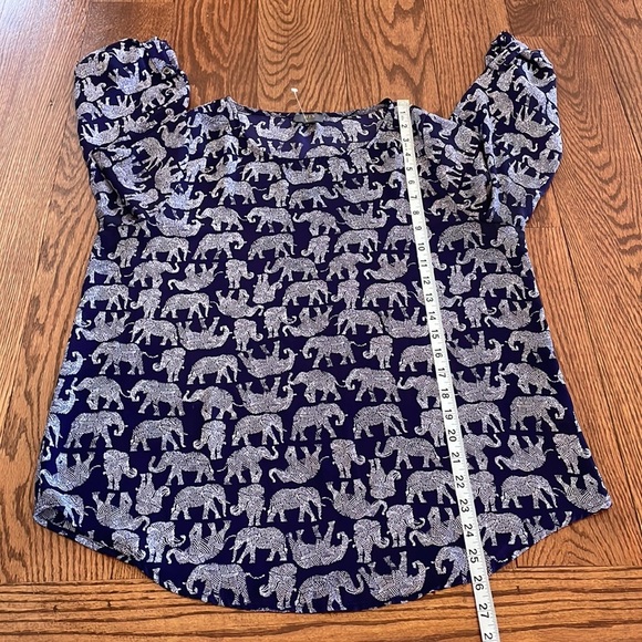 ALL OVER ELEPHANT PRINT Mix by 41 Hawthorn women’s blouse roll tab sleeve Med - Picture 9 of 10